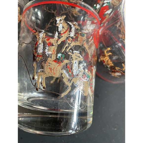 VTG Lord & Taylor Tumblers 'Santa On Bicycle With Reindeer' - Ceraglass-  7 - Picture 11 of 12
